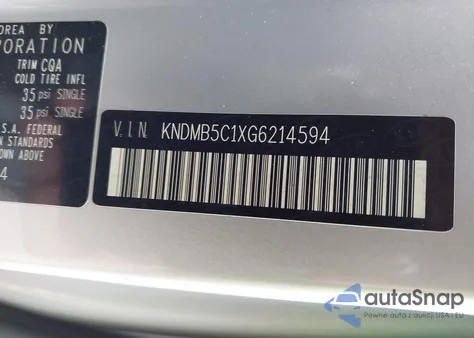 2016 Kia Sedona Lx z USA, uszkodzony, nr VIN KNDMB5C1XG6214594